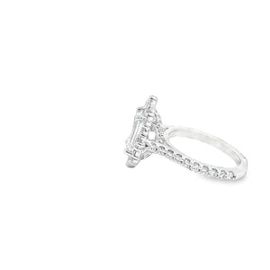 LAB GROWN EMERALD AND ROUND DIAMONDS 3.58ctw PRONG SET HALO RING