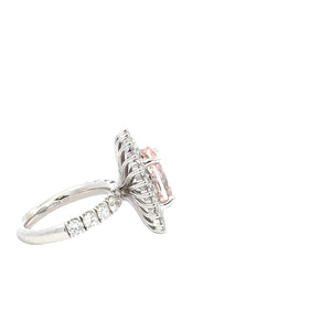 LAB GROWN PINK OVAL, ROUND & BAGUETTE DIAMONDS 7.20ctw HALO RING