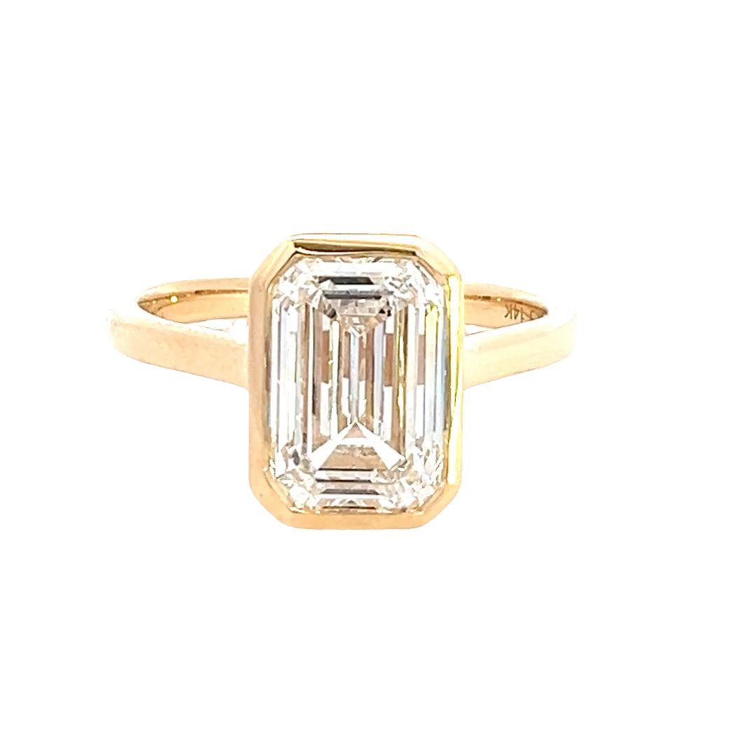 LAB GROWN EMERALD CUT DIAMOND 3.04ct BEZEL SOLITAIRE ENGAGEMENT RING