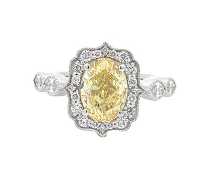 LAB GROWN FANCY YELLOW OVAL, ROUND, & MARQUISE DIAMONDS 2.80ctw HALO RING
