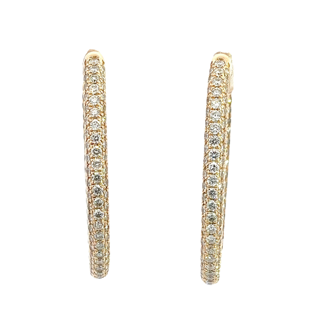 LAB GROWN ROUND DIAMONDS 2.42ctw THREE SIDED PAVE SET HOOP EARRINGS