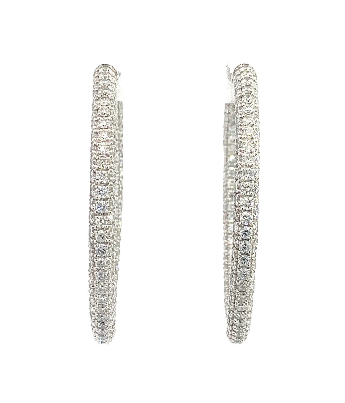 LAB GROWN ROUND DIAMONDS 4.02ctw THREE SIDED PAVE SET HOOP EARRINGS