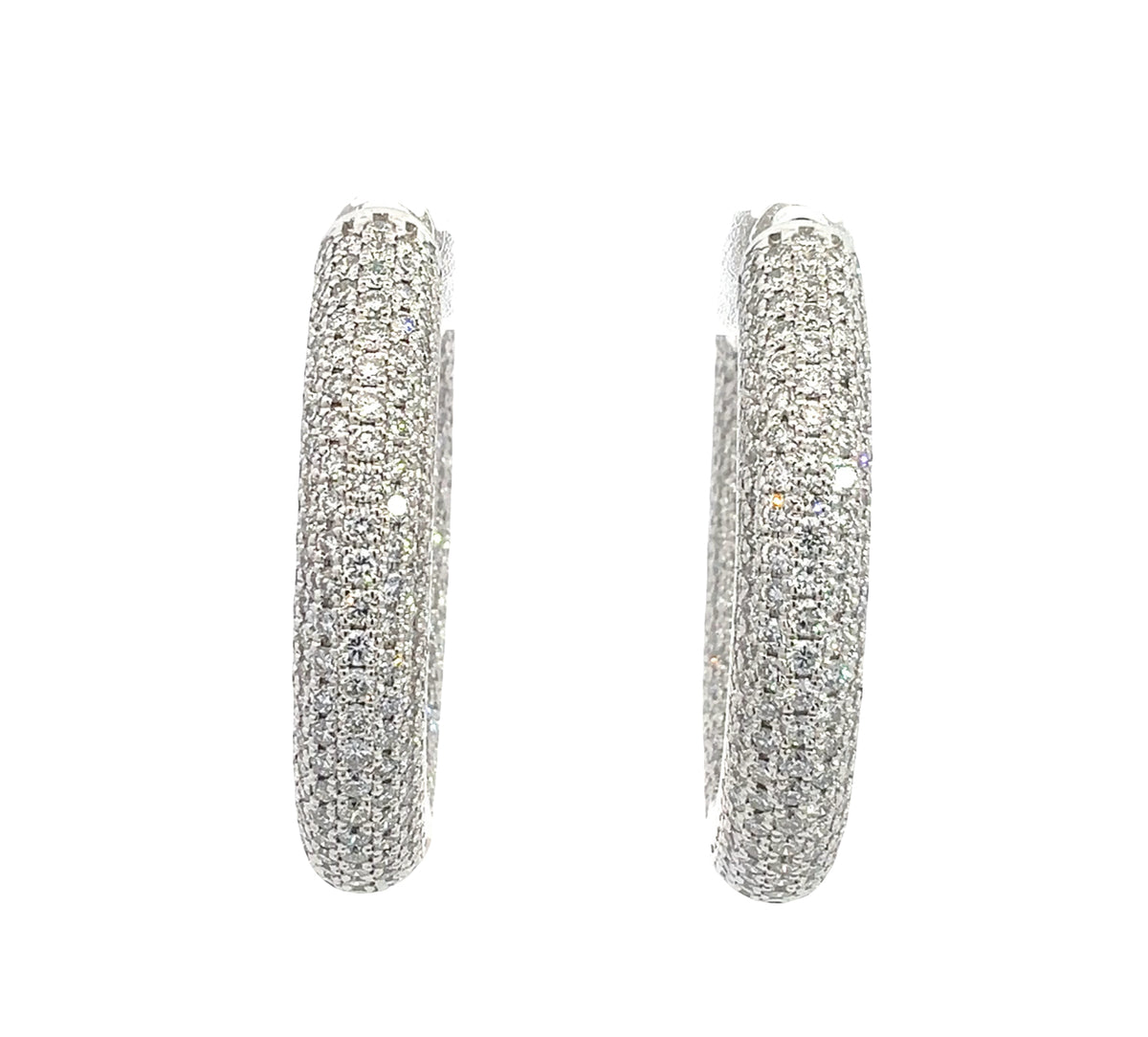 LAB GROWN ROUND DIAMONDS 4.11ctw DOMED PAVE SET HOOP EARRINGS