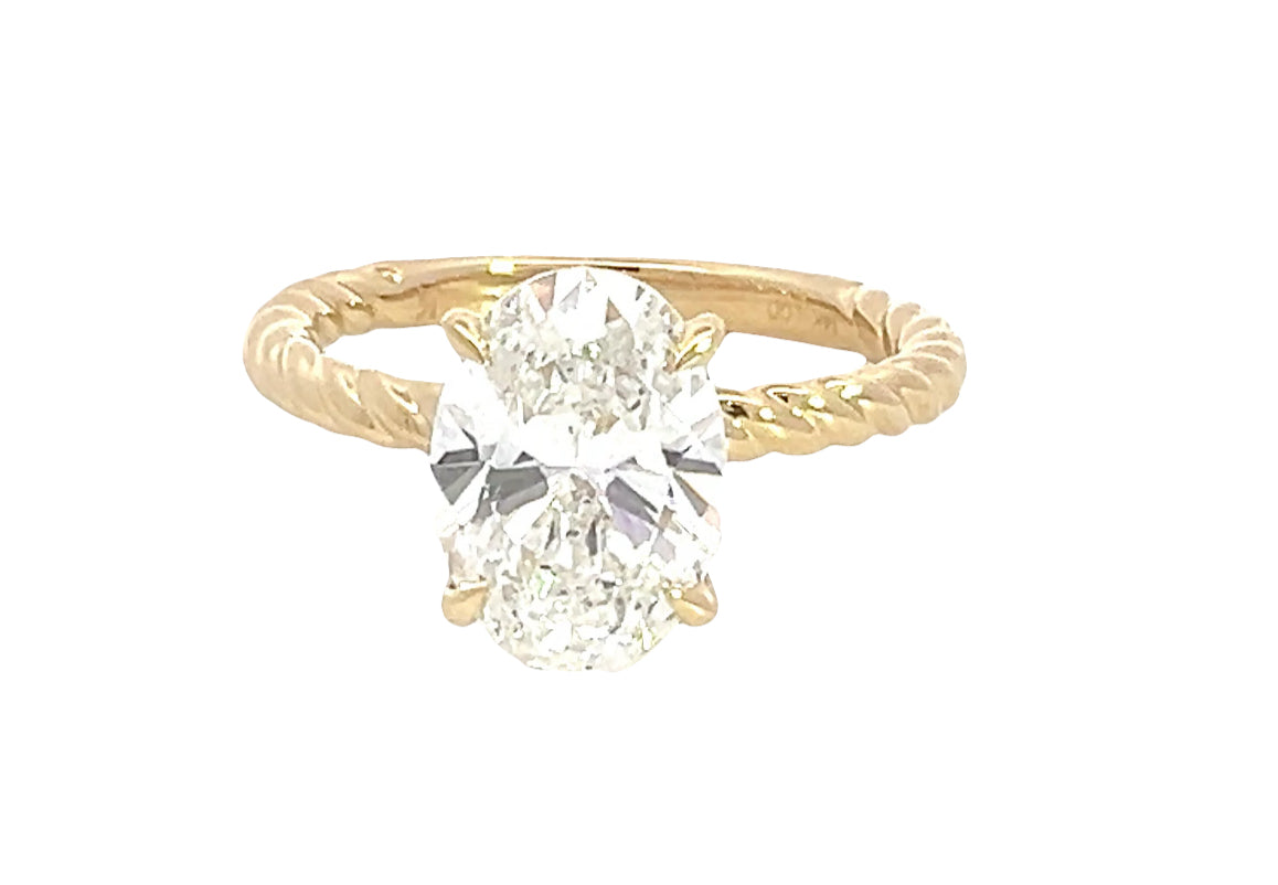 LAB GROWN OVAL DIAMOND 2.98ct ROPE SOLITAIRE ENGAGEMENT RING