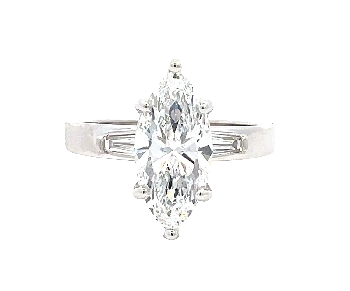 LAB GROWN MARQUISE &amp; BAGUETTE DIAMONDS 2.31ctw THREE STONE RING