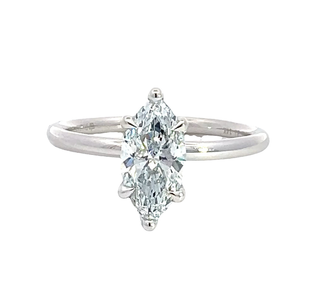 LAB GROWN MARQUISE &amp; ROUND DIAMONDS 1.11ctw SOLITAIRE ENGAGEMENT RING