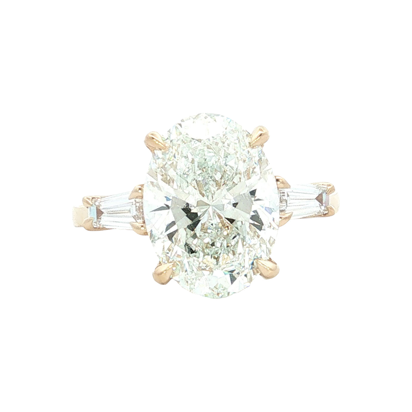LAB GROWN OVAL AND BAGUETTE DIAMONDS 4.56ctw THREE STONE RING