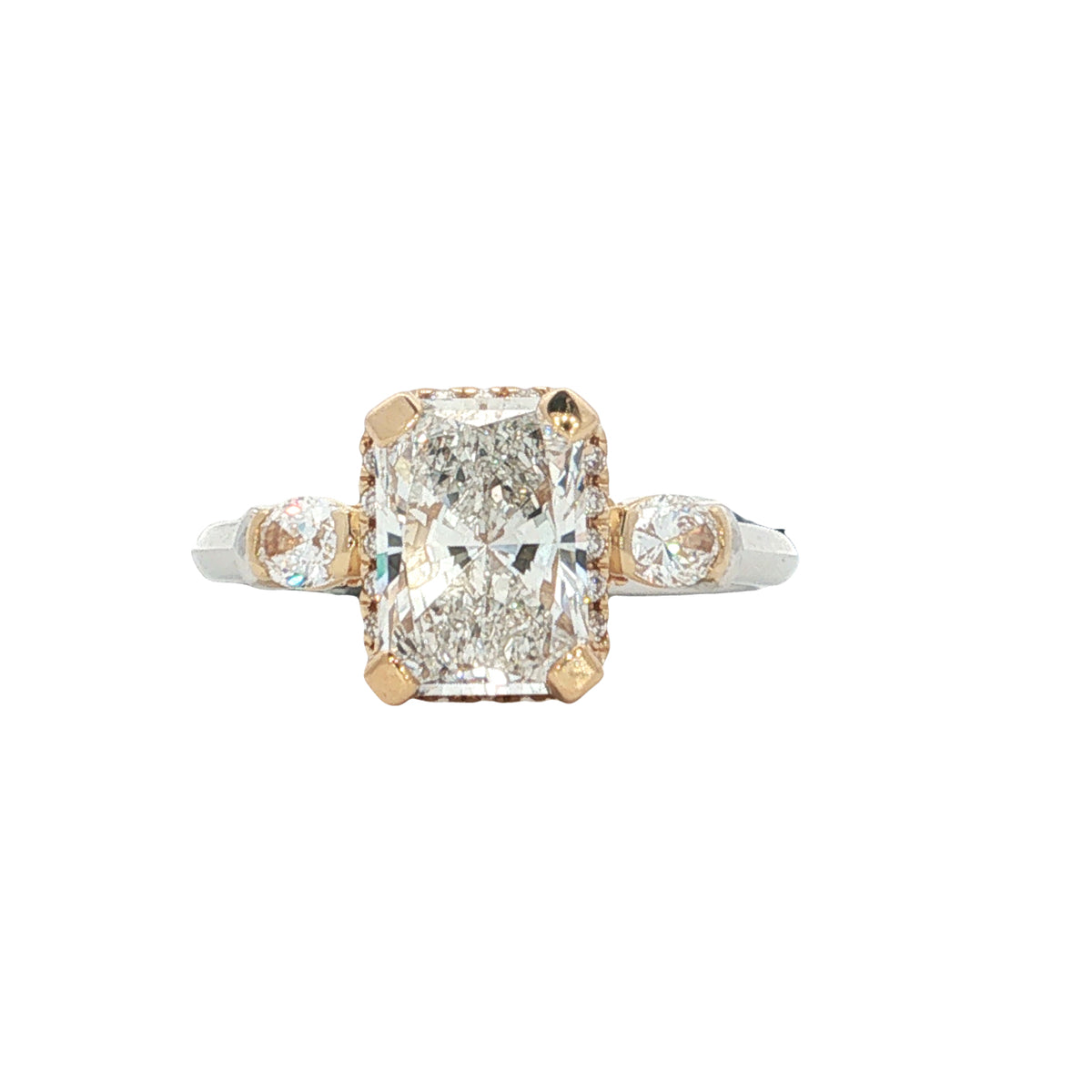 LAB GROWN CUSHION, MARQUISE AND ROUND DIAMONDS 2 1/2ctw THREE STONE RING