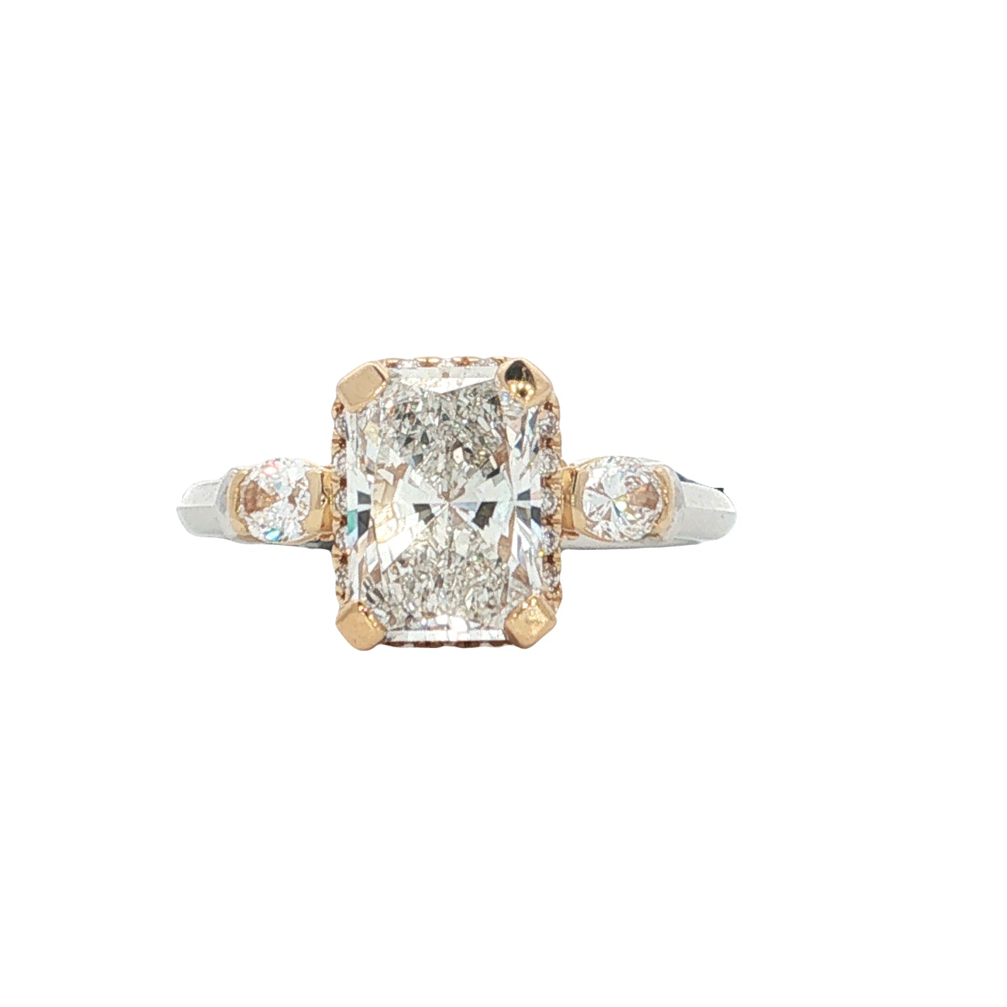 LAB GROWN CUSHION, MARQUISE AND ROUND DIAMONDS 2 1/2ctw THREE STONE RING