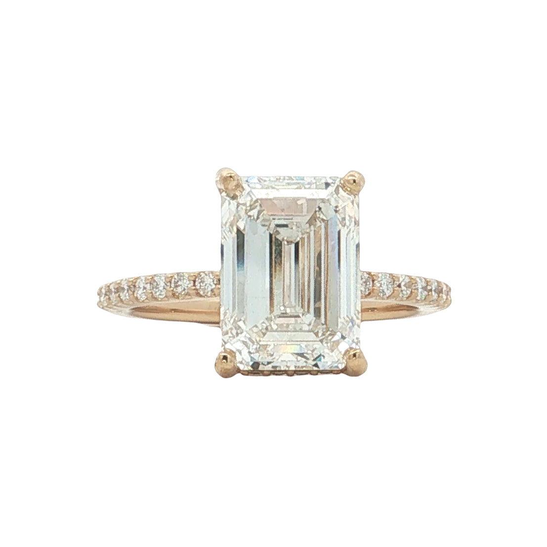 LAB GROWN EMERALD CUT AND ROUND DIAMONDS 4.45ctw PRONG SET RING