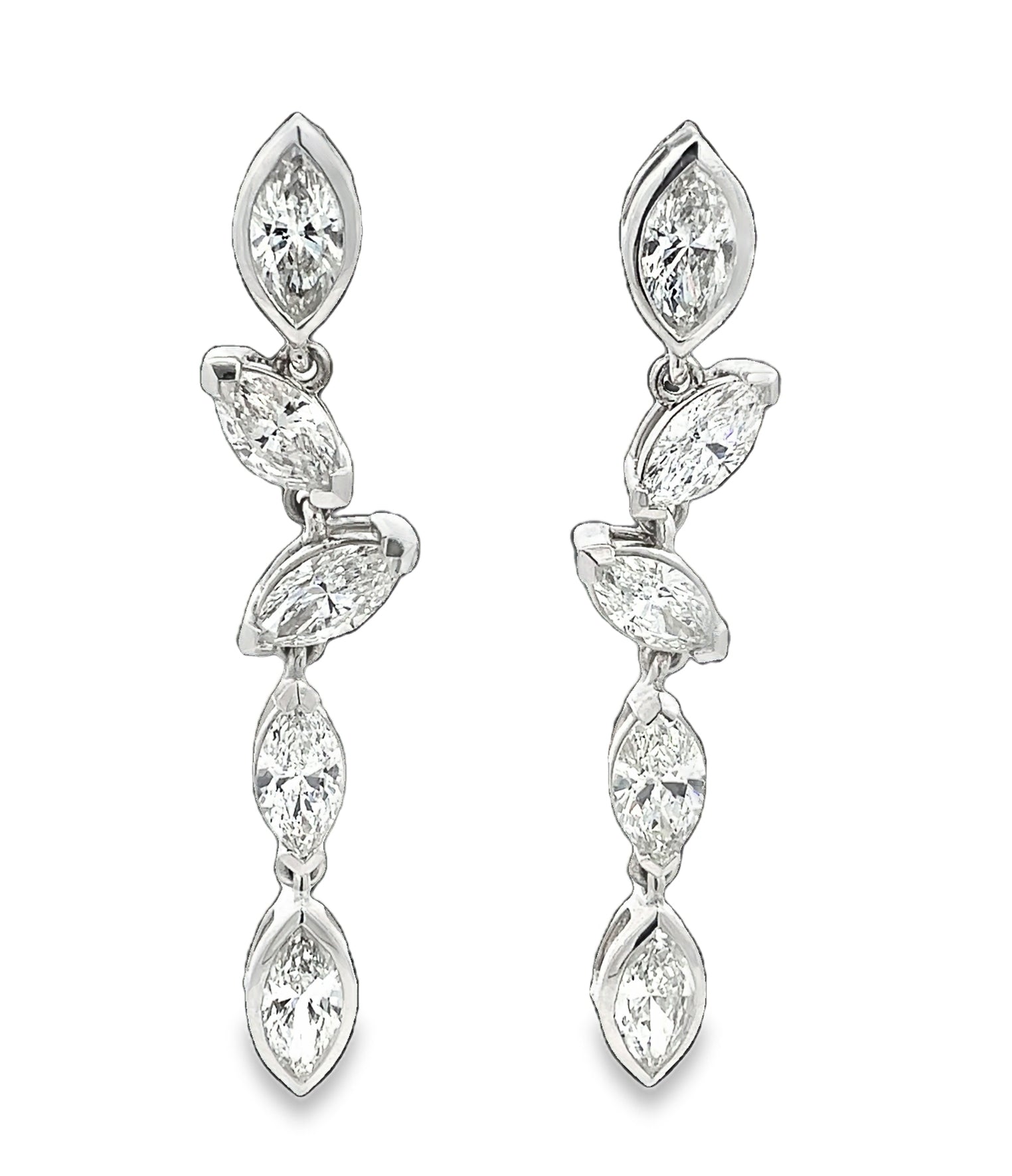 LAB GROWN MARQUISE DIAMONDS 6.25CTW BEZEL DROP EARRINGS
