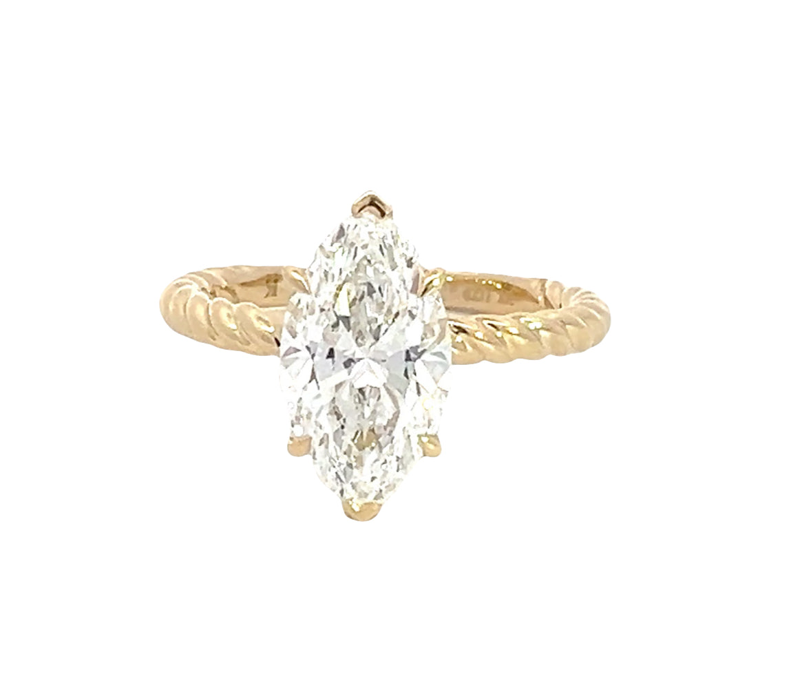 LAB GROWN MARQUISE DIAMOND 3.02ct ROPE SOLITAIRE ENGAGEMENT RING