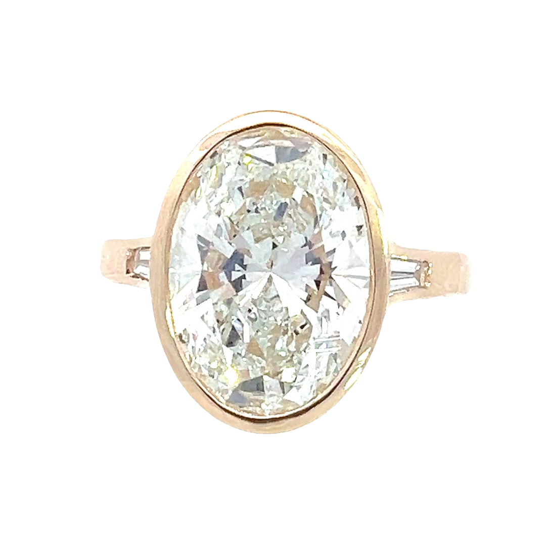LAB GROWN OVAL AND BAGUETTE DIAMONDS 5.40ctw BEZEL RING