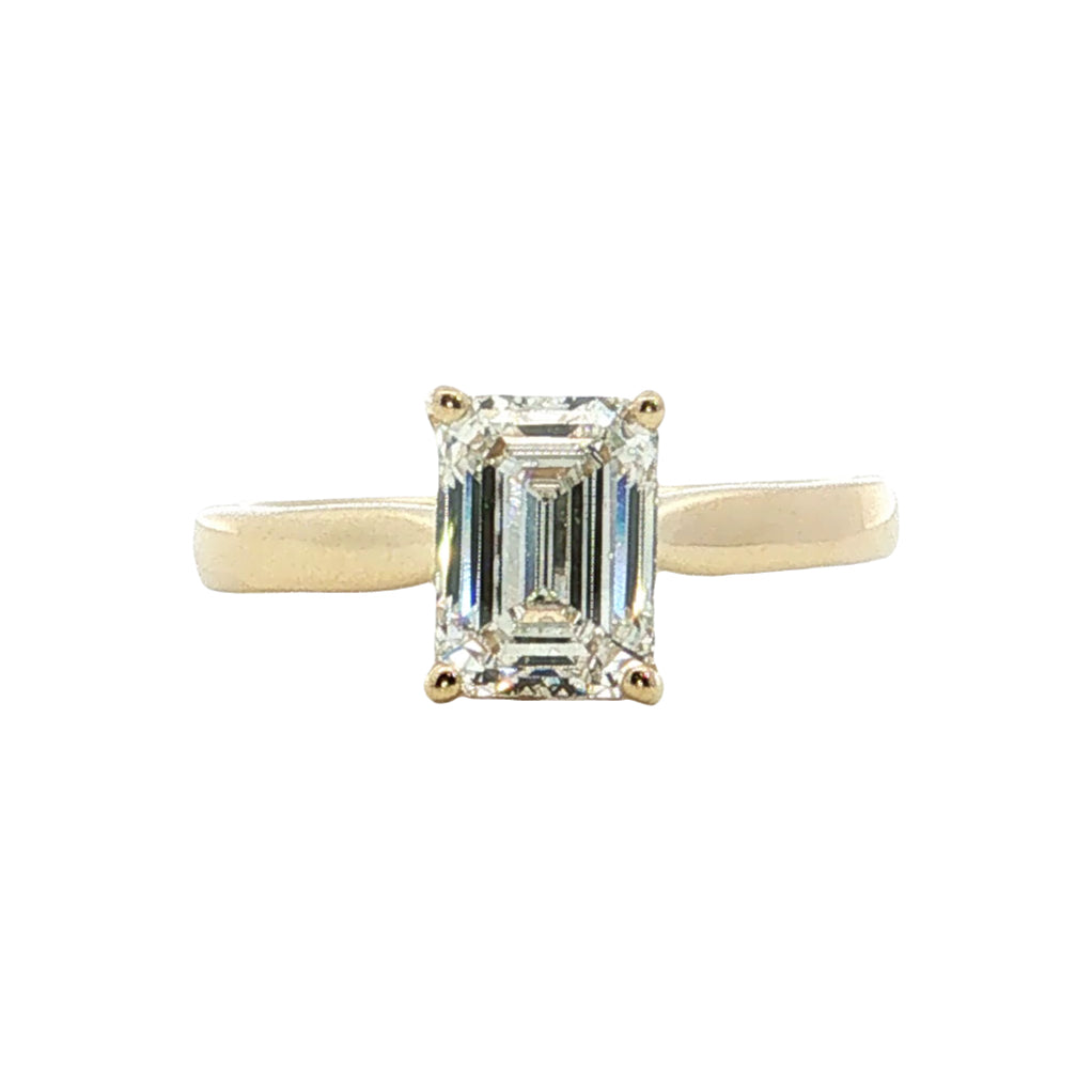 LAB GROWN EMERALD & ROUND DIAMONDS 2ctw UNDERHALO SOLITAIRE ENGAGEMENT RING