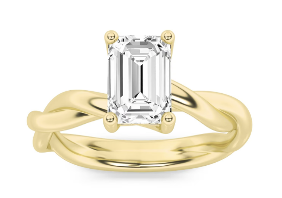 LAB GROWN EMERALD CUT DIAMOND 1.47ct TWIST SOLITAIRE ENGAGEMENT RING