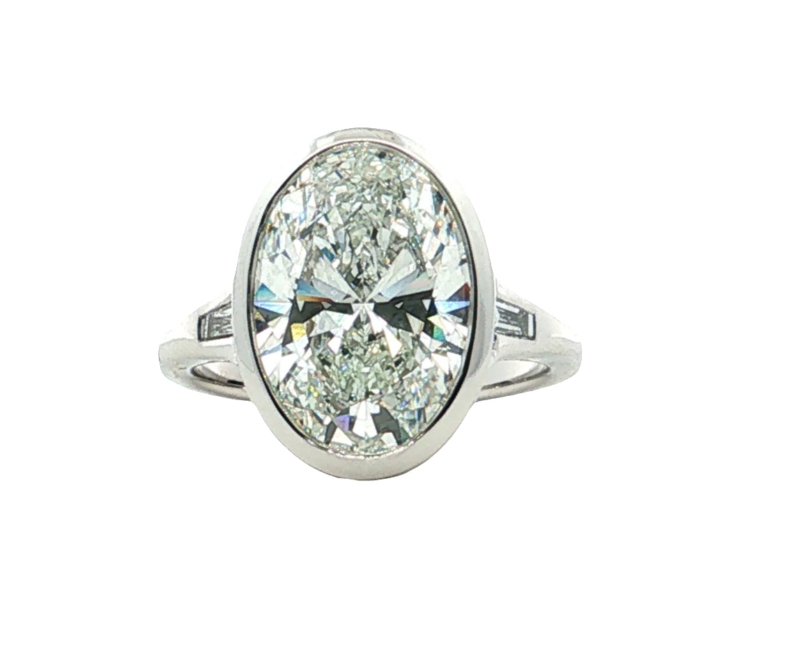 LAB GROWN OVAL AND BAGUETTE DIAMONDS 5.43ctw BEZEL RING