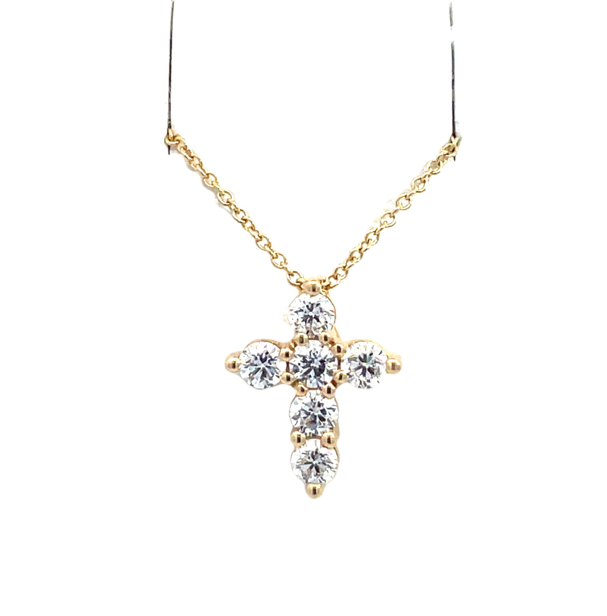 LAB GROWN ROUND DIAMONDS 0.57CTW PRONG SET CROSS PENDANT ON ADJUSTABLE 16&#39;-18&#39; CABLE CHAIN
