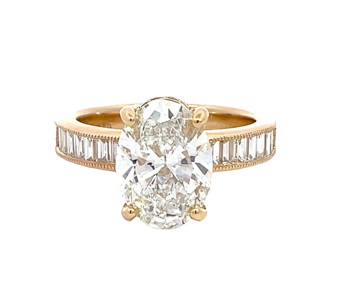 LAB GROWN OVAL, ROUND, &amp; BAGUETTE DIAMONDS 4.03ctw CHANNEL SET RING