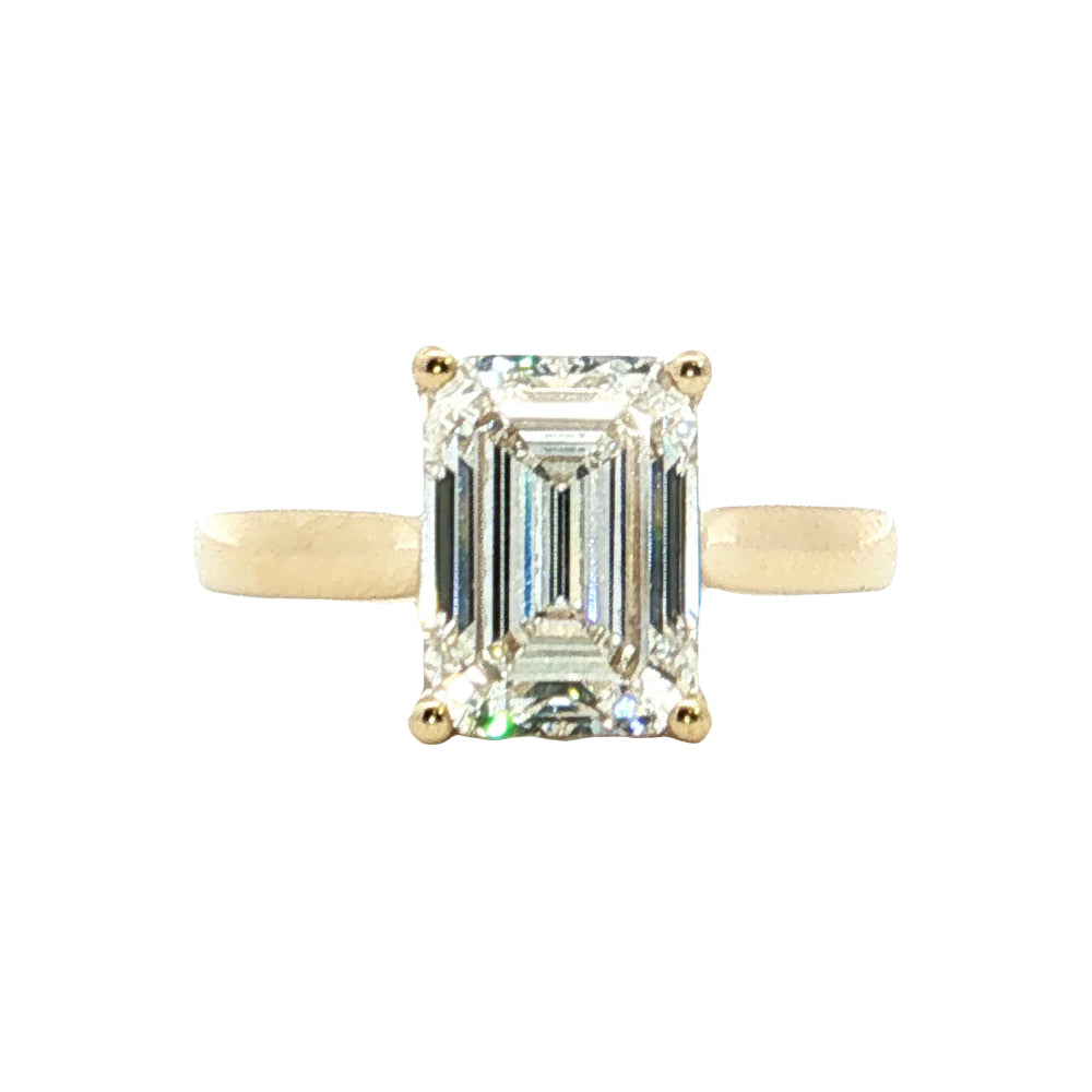LAB GROWN EMERALD & ROUND DIAMONDS 3.93ctw UNDERHALO SOLITAIRE ENGAGEMENT RING