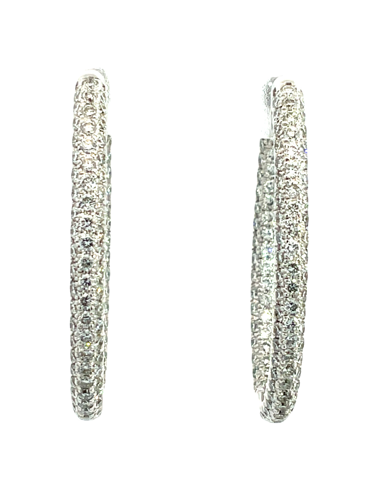 LAB GROWN ROUND DIAMONDS 2.42CTW THREE SIDED PAVE SET HOOP EARRINGS