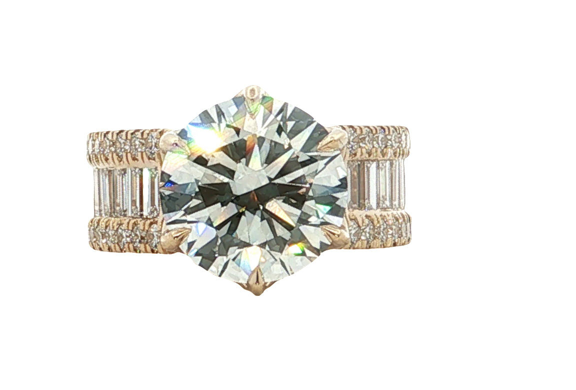 LAB GROWN ROUND AND BAGUETTE DIAMONDS 8.19ctw CATHEDRAL RING