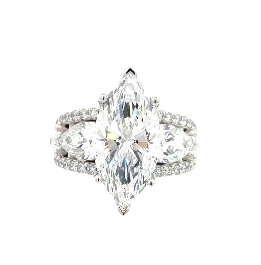 LAB GROWN MARQUISE, PEAR AND ROUND DIAMONDS 7.77ctw SPLIT SHANK RING
