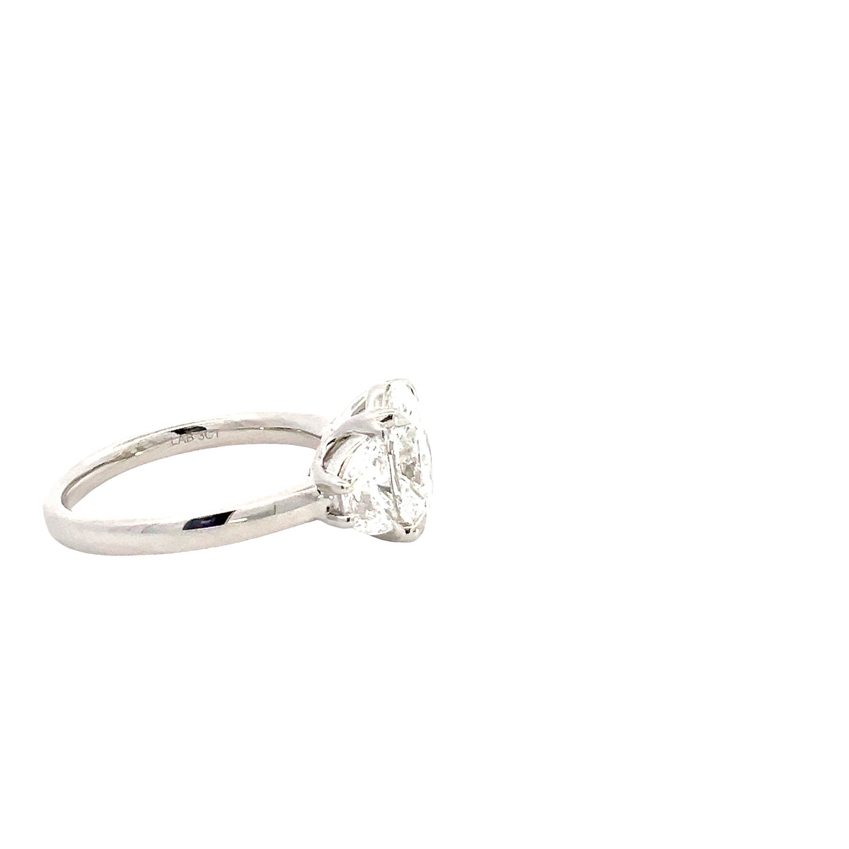 LAB GROWN OVAL AND HALF MOON DIAMONDS 3.06ctw THREE STONE RING