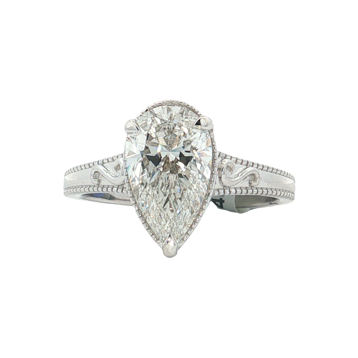 LAB GROWN PEAR AND ROUND DIAMONDS 2.15ctw ENGRAVED RING