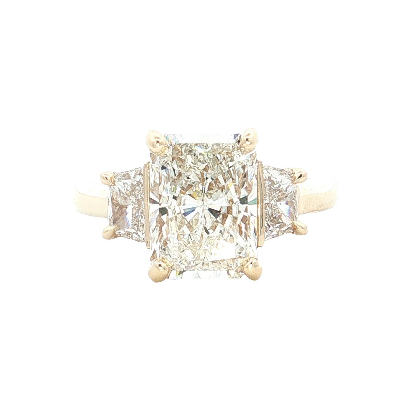 LAB GROWN RADIANT AND TRAPEZOID DIAMONDS 3.81ctw THREE STONE RING