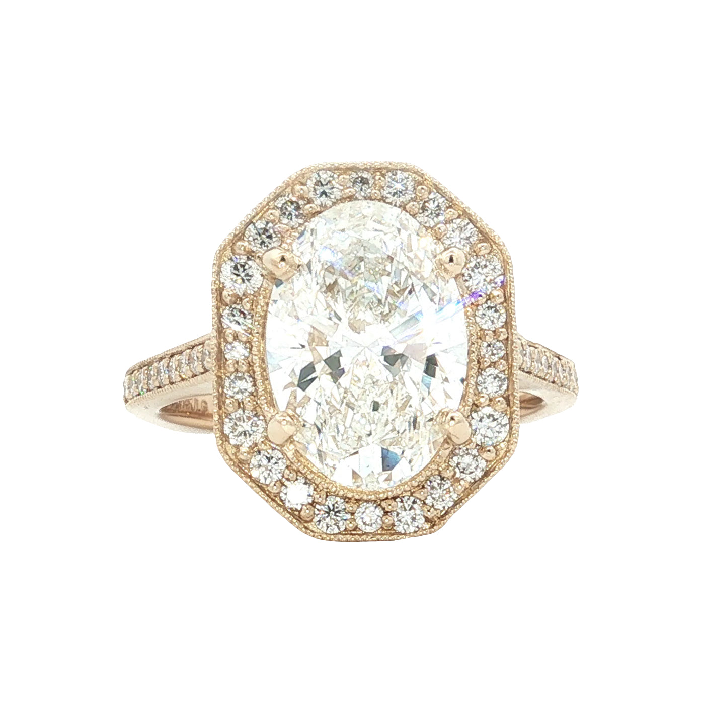 LAB GROWN OVAL AND ROUND DIAMONDS 3.56ctw HALO RING