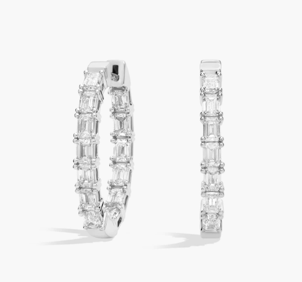 LAB GROWN EMERALD CUT DIAMONDS 4.47ctw HOOP EARRINGS