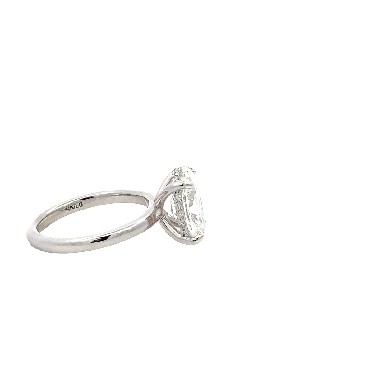 LAB GROWN OVAL AND ROUND DIAMONDS 3.74ctw UNDERHALO SOLITAIRE ENGAGEMENT RING