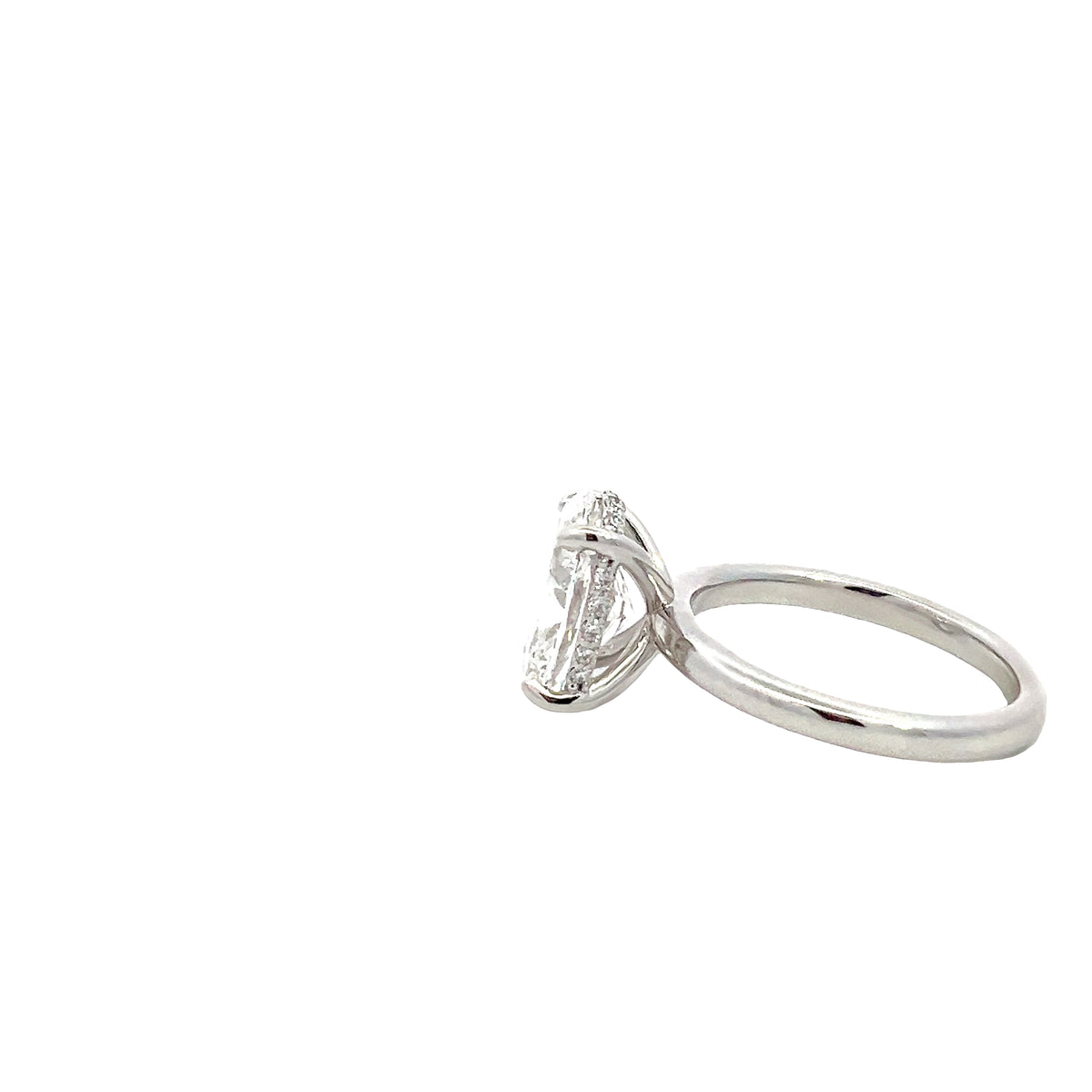 LAB GROWN OVAL AND ROUND DIAMONDS 3.74ctw UNDERHALO SOLITAIRE ENGAGEMENT RING