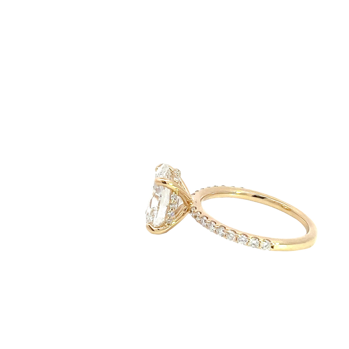 LAB GROWN OVAL &amp; ROUND DIAMONDS 3.53ctw PRONG SET RING HIDDEN HALO