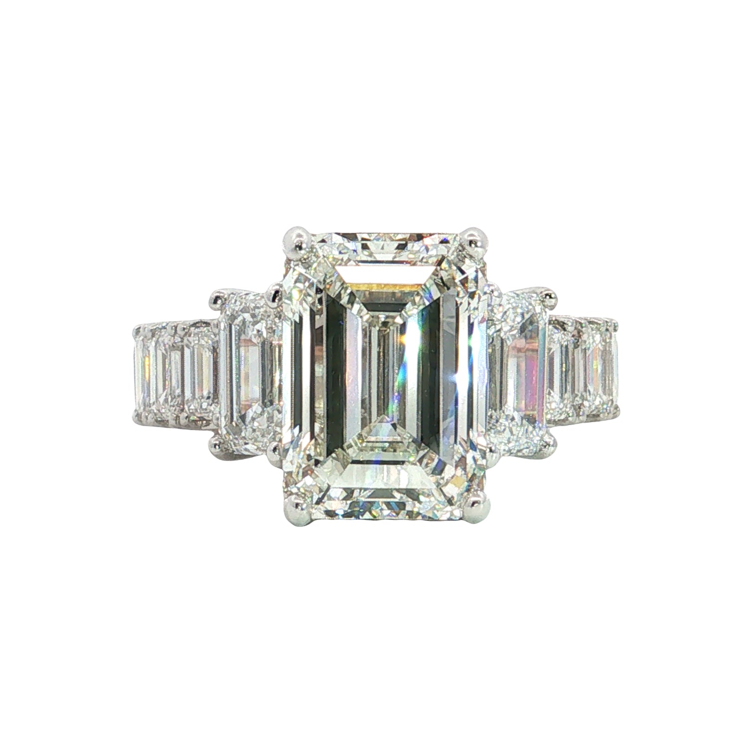 LAB GROWN EMERLAD CUT DIAMONDS 14.30ctw THREE STONE RING