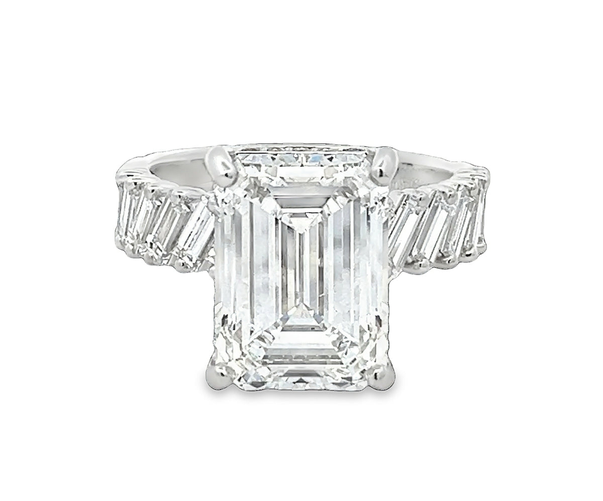 LAB GROWN EMERALD AND BAGUETTE DIAMONDS 7.32ctw ANGLED PRONG SET RING