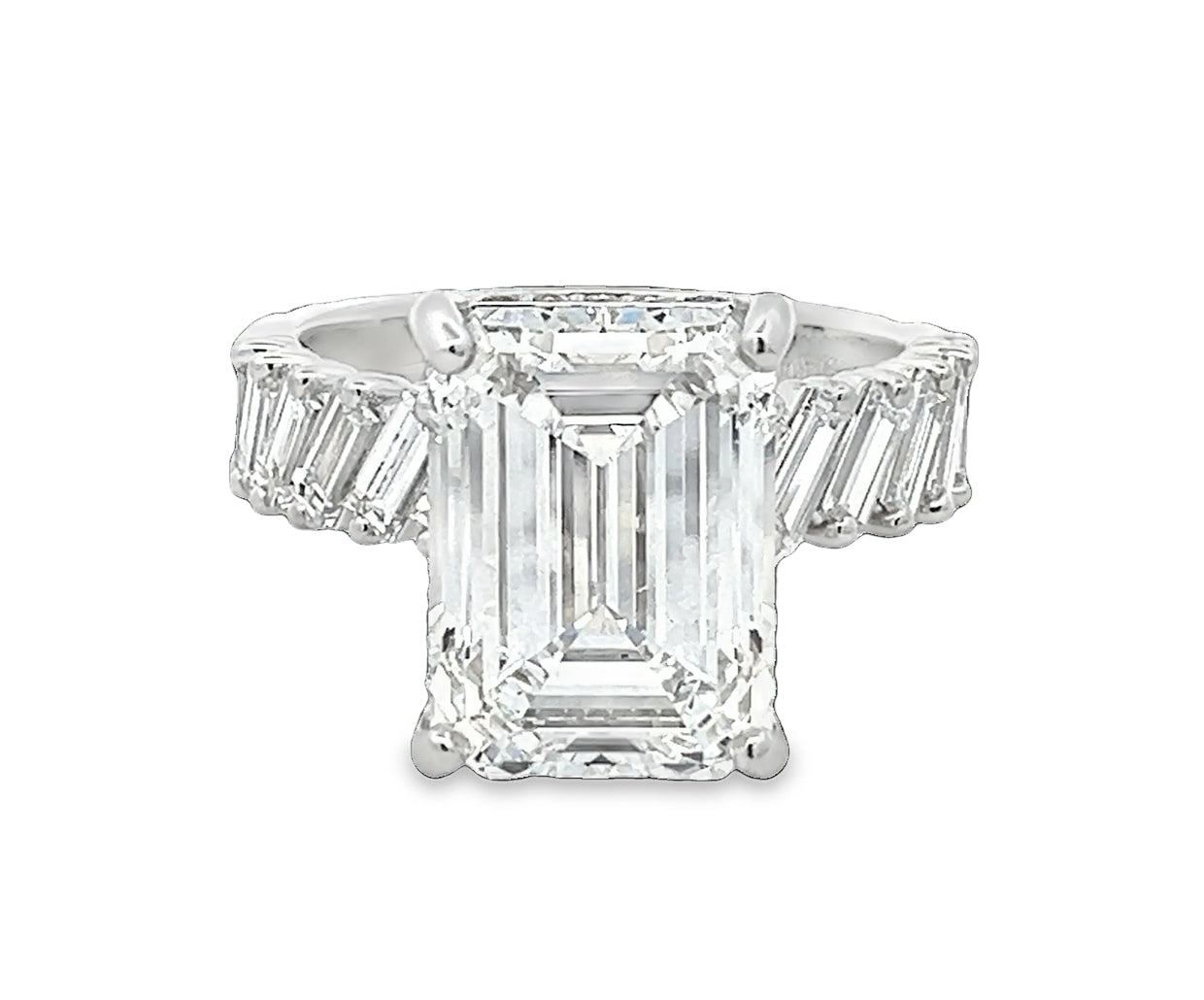LAB GROWN EMERALD AND BAGUETTE DIAMONDS 7.32ctw ANGLED PRONG SET RING