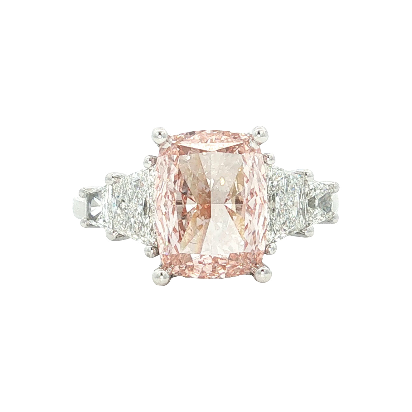 LAB GROWN FANCY PINK RADIANT AND TRAPEZOID DIAMONDS 5.04ctw RING