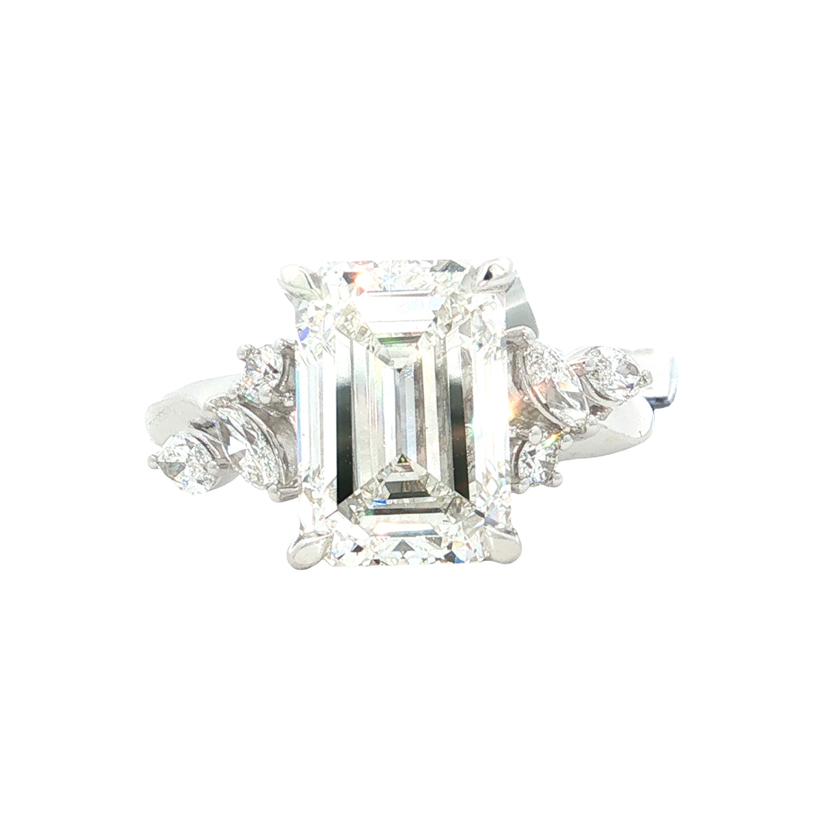 LAB GROWN EMERALD AND MARQUISE DIAMONDS 5 1/2ctw FLORAL RING