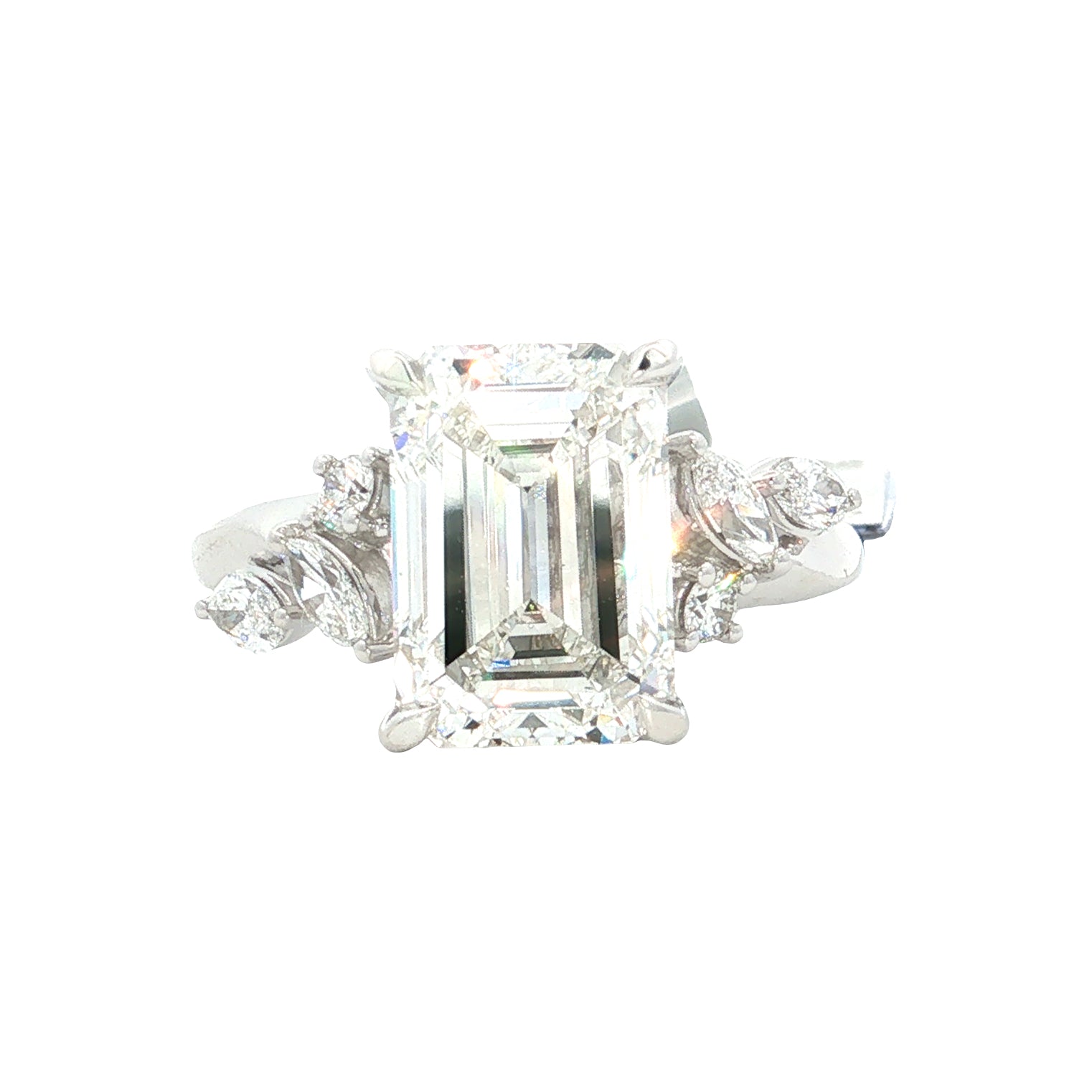 LAB GROWN EMERALD AND MARQUISE DIAMONDS 5 1/2ctw FLORAL RING