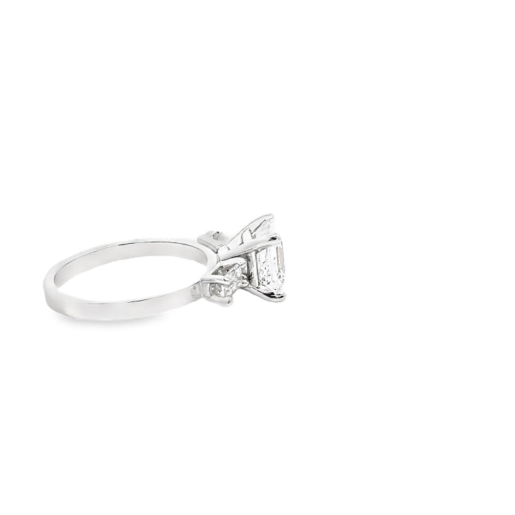 LAB GROWN ASSCHER AND BAGUETTE DIAMONDS 2.50ctw THREE STONE RING