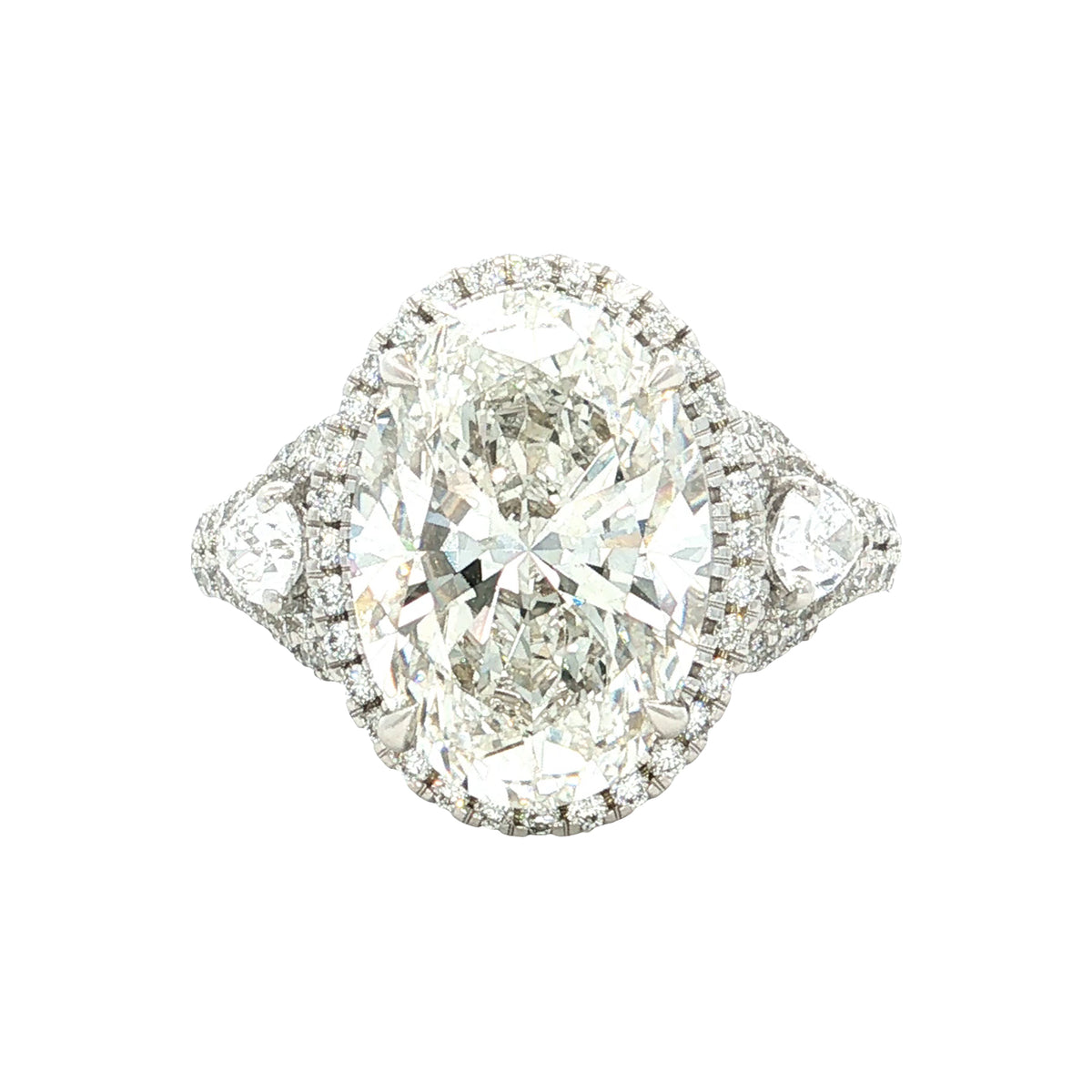 LAB GROWN OVAL, PEAR AND ROUND DIAMONDS 6 1/4ctw HALO RING