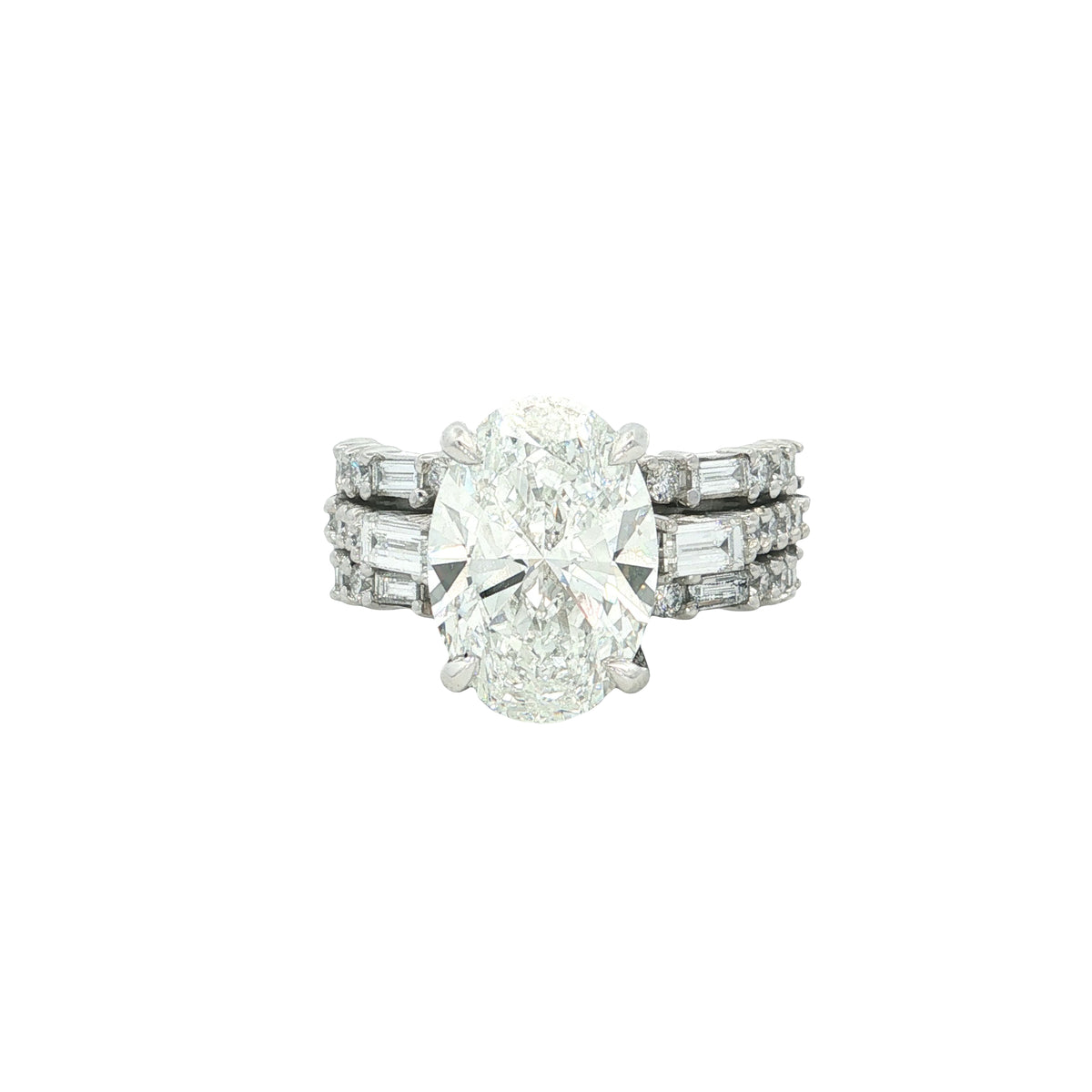 LAB GROWN OVAL, ROUND & BAGUETTE DIAMONDS 5.46ctw THREE ROW RING