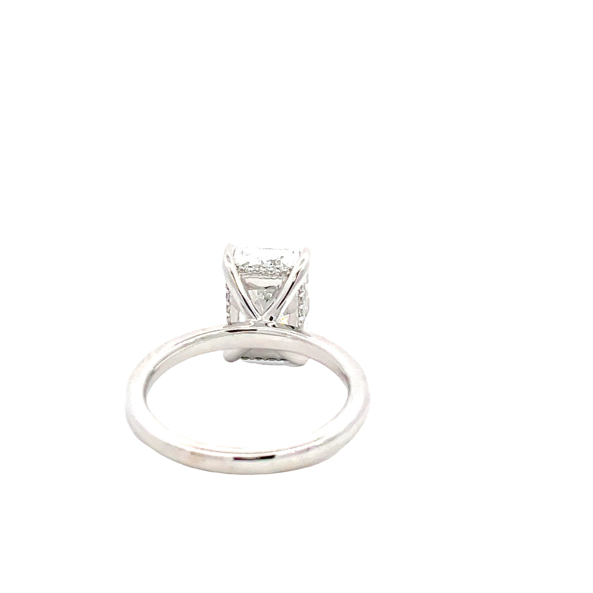 LAB GROWN RADIANT AND ROUND DIAMONDS 3.16ctw UNDER HALO SOLITAIRE ENGAGEMENT RING