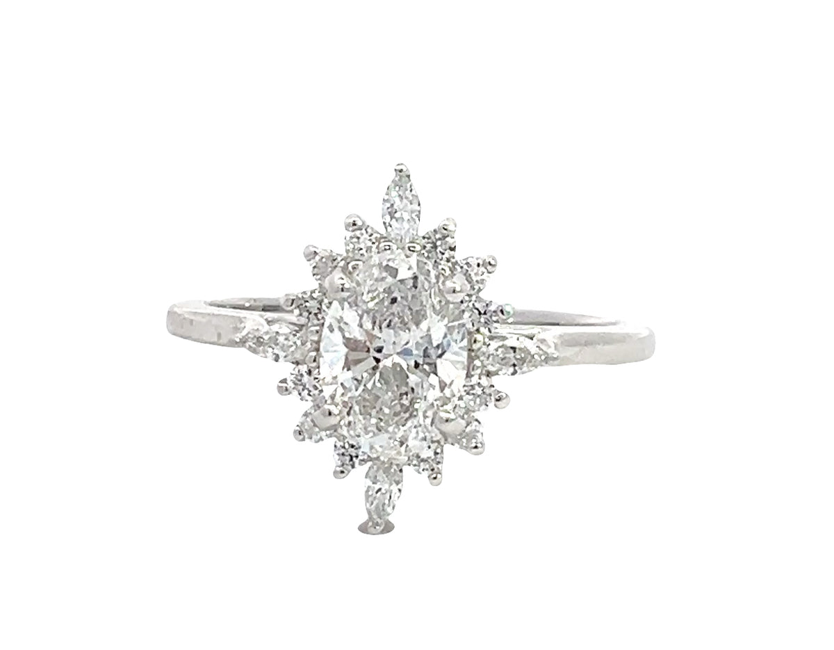 LAB GROWN OVAL, ROUND, &amp; MARQUISE DIAMONDS 1.27ctw VINTAGE HALO RING