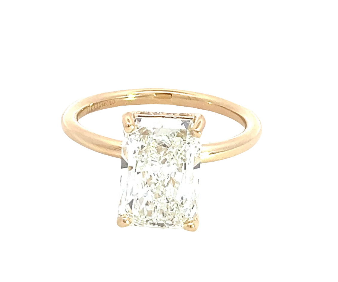 LAB GROWN RADIANT & ROUND DIAMONDS 3.22ctw UNDERHALO SOLITAIRE ENGAGEMENT RIN