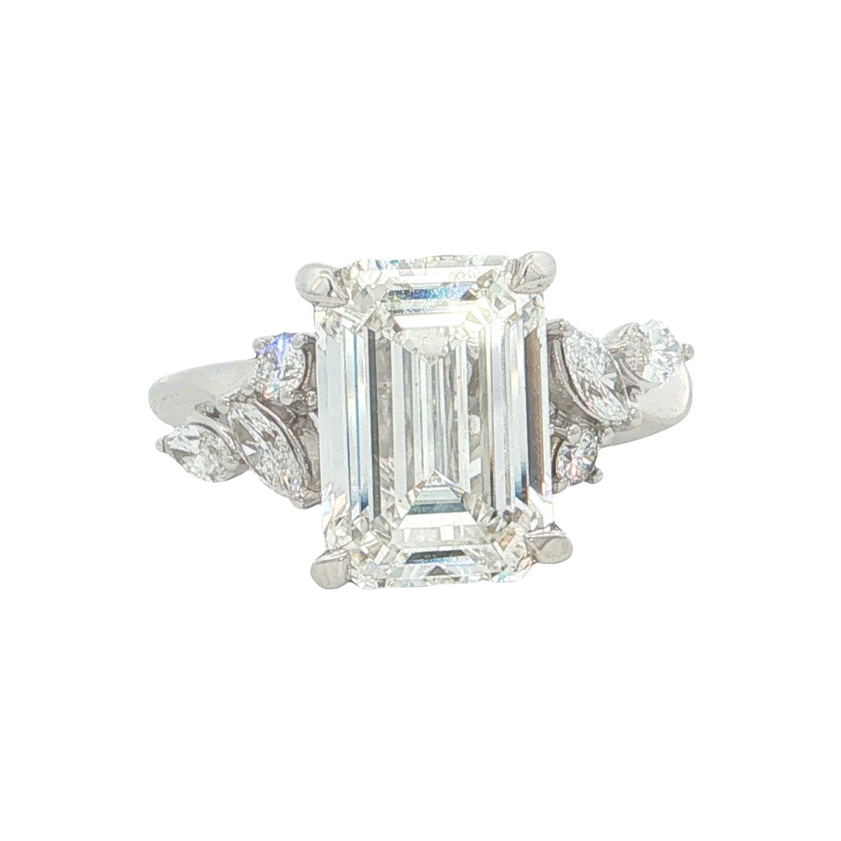 LAB GROWN EMERALD, MARQUISE & ROUND DIAMONDS 5 1/2ctw RING