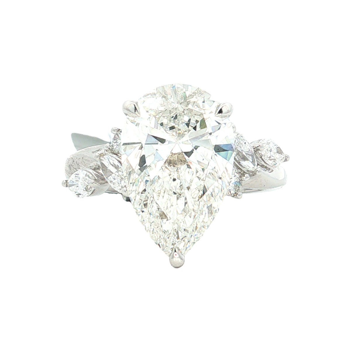 LAB GROWN PEAR AND MARQUISE DIAMONDS 5 1/2ctw LEAF STYLE RING