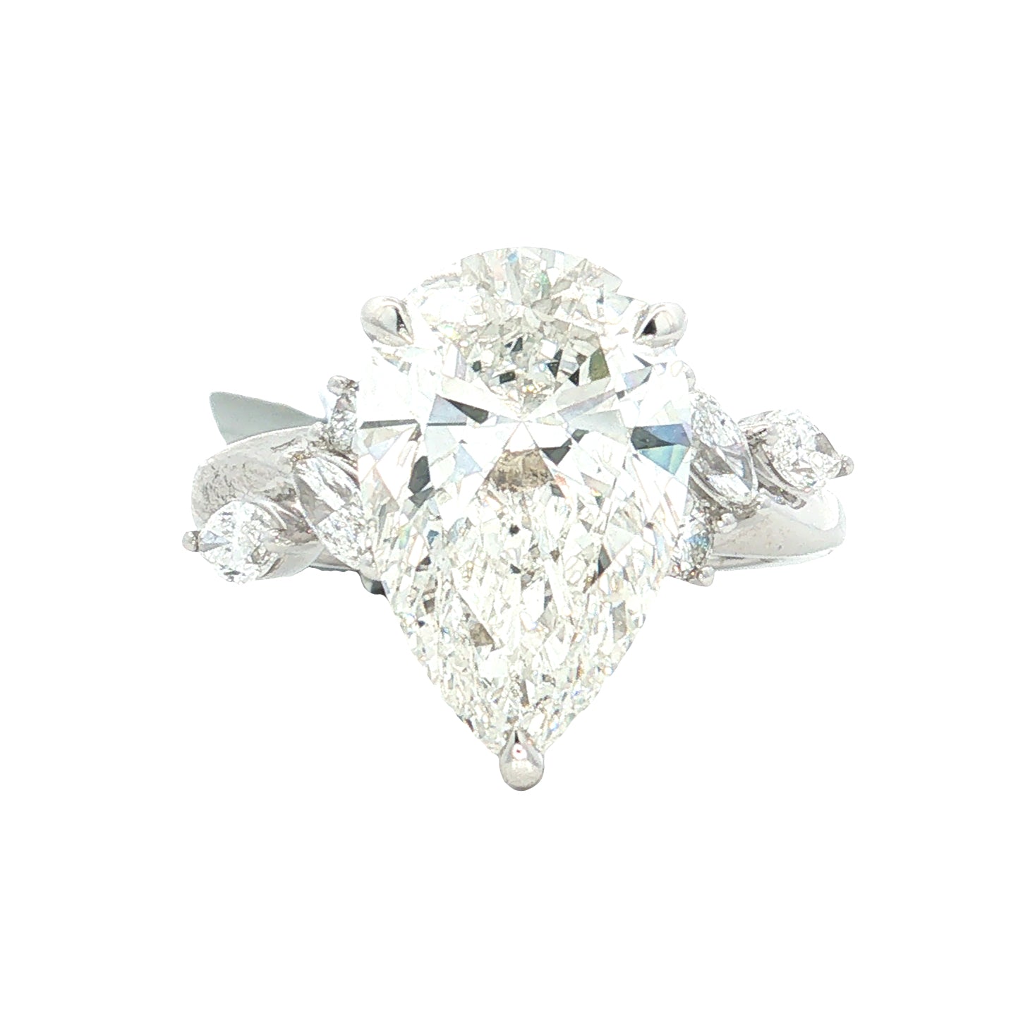 LAB GROWN PEAR AND MARQUISE DIAMONDS 5 1/2ctw LEAF STYLE RING