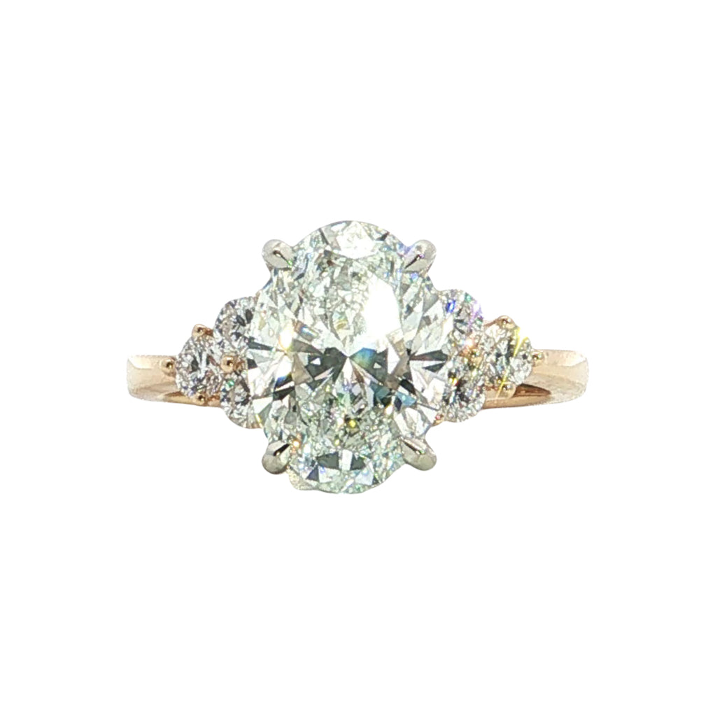 LAB GROWN OVAL AND ROUND DIAMONDS 3.60ctw PRONG SET RING
